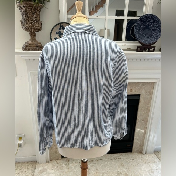 Boden Blue and White Striped Cropped Linen Shirt - Picture 4 of 7